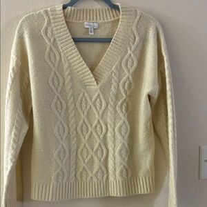Olivia Sky Cream V-Neck Cable Knit Sweater